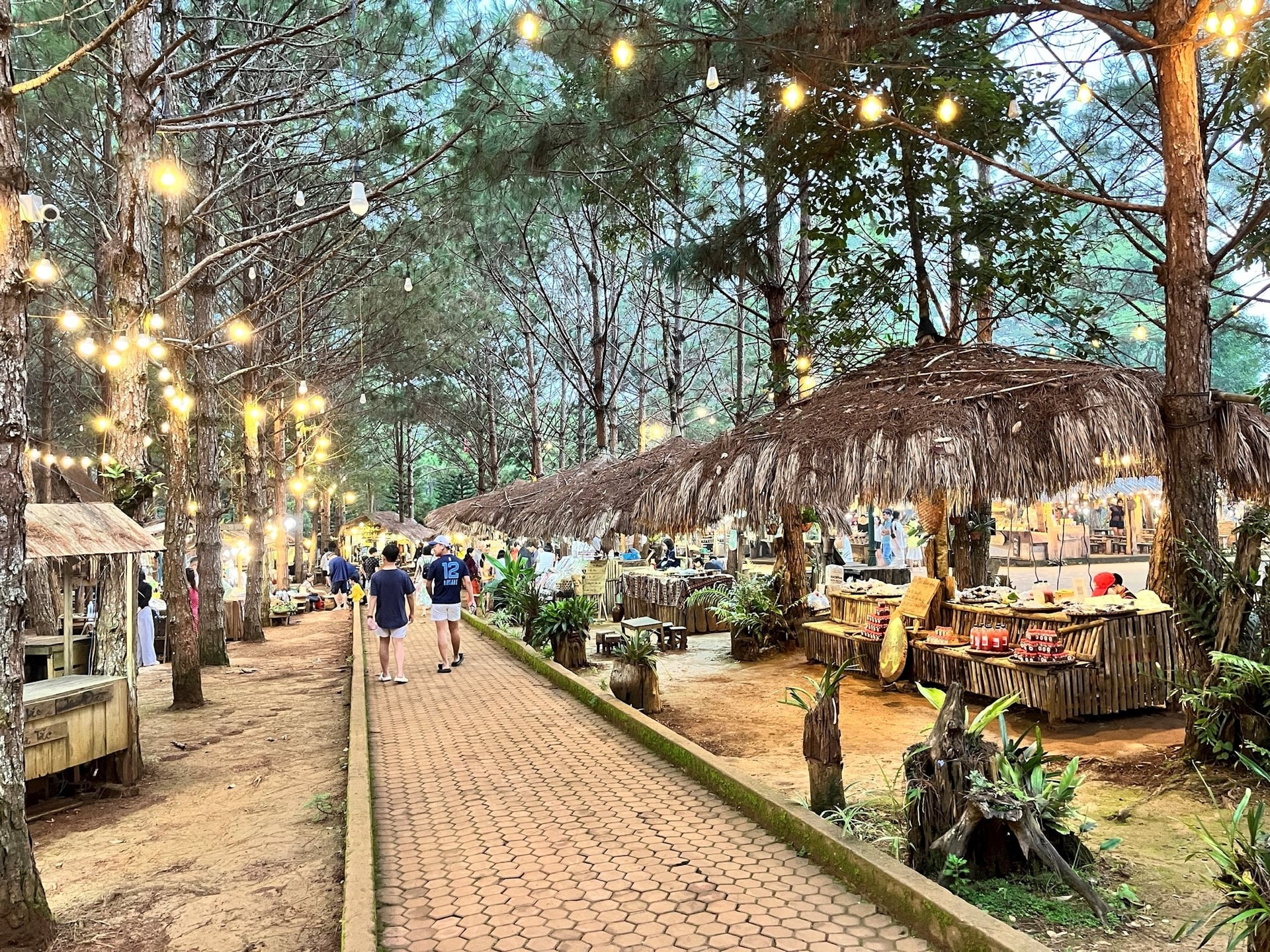 Chợ phiên nằm dưới tán rừng thông xanh mướt, tạo nên một bức tranh nhộn nhịp nơi vùng đất yên bình này